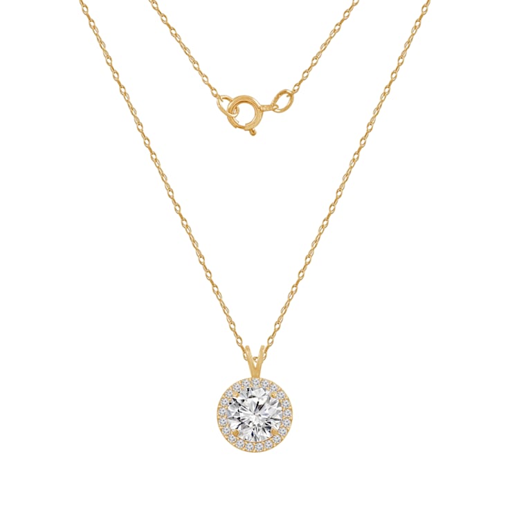 LUXGEM 14K Yellow Gold Round Halo Pendant Necklace | 2 Carat Cubic Zirconia