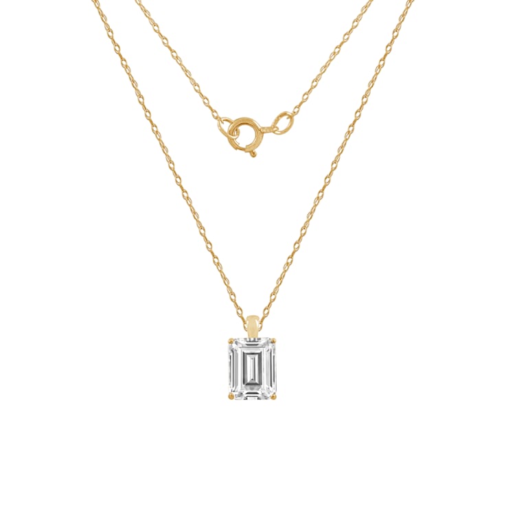 LUXGEM 10K Yellow Gold Emerald Cut Pendant Necklace | 1 Carat Cubic Zirconia