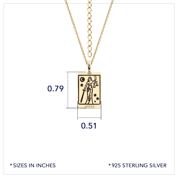 J'ADMIRE 14K Yellow Gold Over Sterling Silver Tarot Card Justice Pendant Necklace