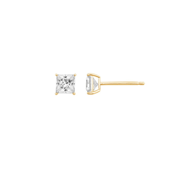 LUXGEM 10K Yellow Gold Princess Cut Solitaire Studs | 2 carat Cubic Zirconia