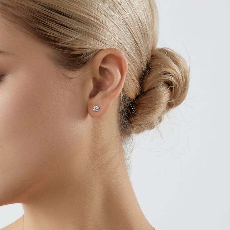 LUXGEM 10K Yellow Gold Round Cut Solitaire Studs | 1 carat Cubic Zirconia