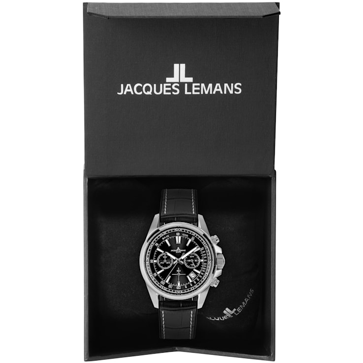 JACQUES LEMANS Men's Sport Watch with Leather/Stainless Steel Strap,
Chronograph 1-2117