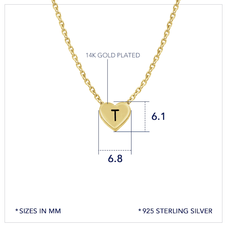 J'ADMIRE 14K Yellow Gold Over Sterling Silver Simple Initial Pendant Necklace