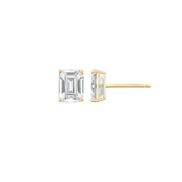 LUXGEM 10K Yellow Gold Emerald Cut Solitaire Studs | 3 carat Cubic Zirconia