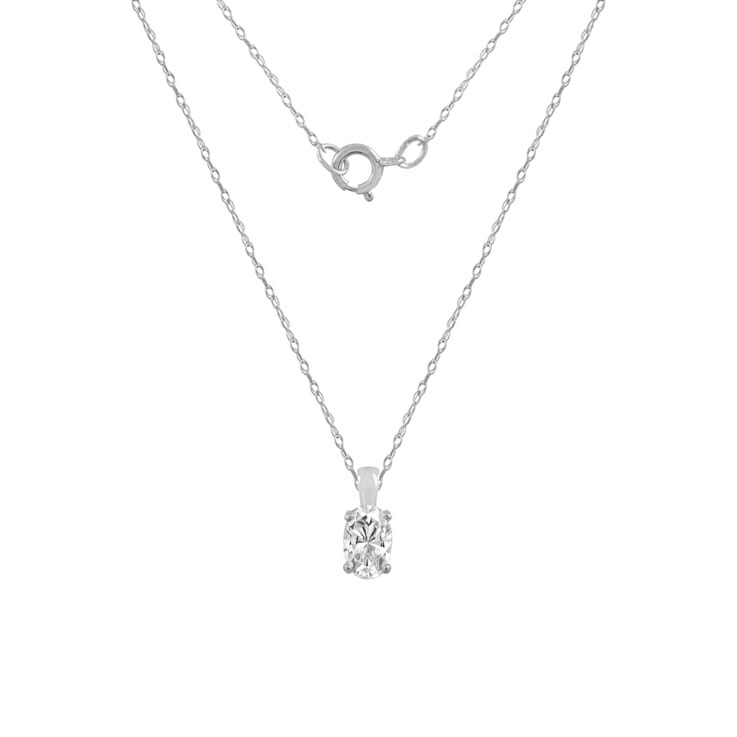 LUXGEM 10K White Gold Oval Cut Pendant Necklace | 0.5 Carat Cubic Zirconia