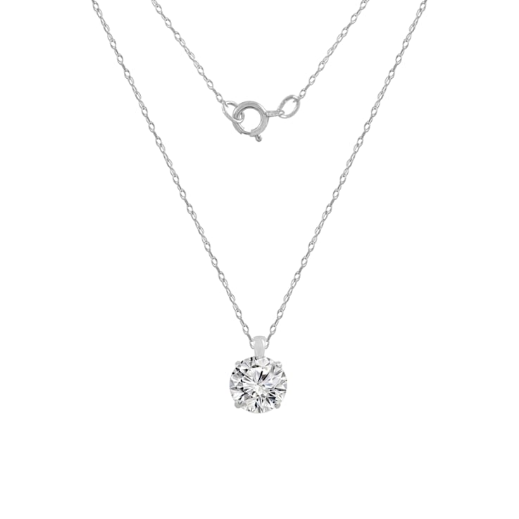 LUXGEM 14K White Gold Round Cut Pendant Necklace | 1 Carat Cubic Zirconia