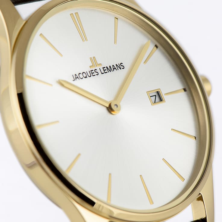 JACQUES LEMANS Classic Women's Watch with Leather Strap, Solid Stainless
Steel IP Gold, 1-2122