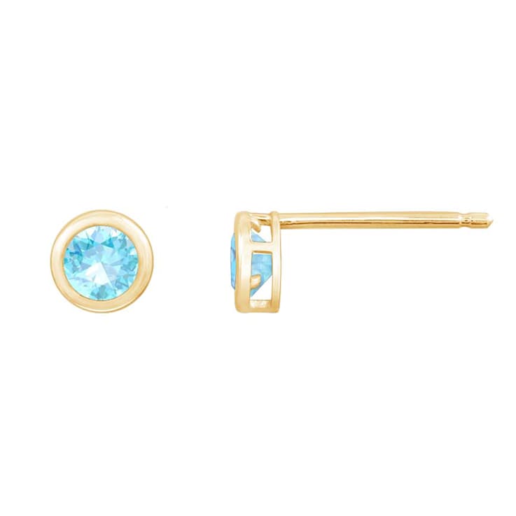 LUXGEM 10K Yellow Gold Solitaire March Birthstone Earrings | 0.25 Carat  Aquamarine Simulant