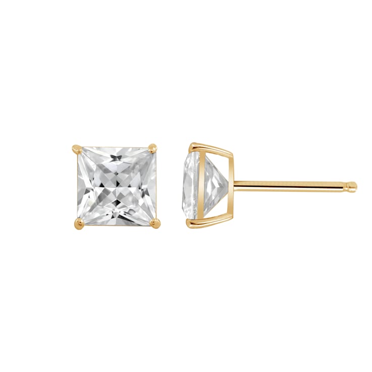 LUXGEM 14K Yellow Gold Princess Cut Solitaire Studs | 4 carat Cubic Zirconia