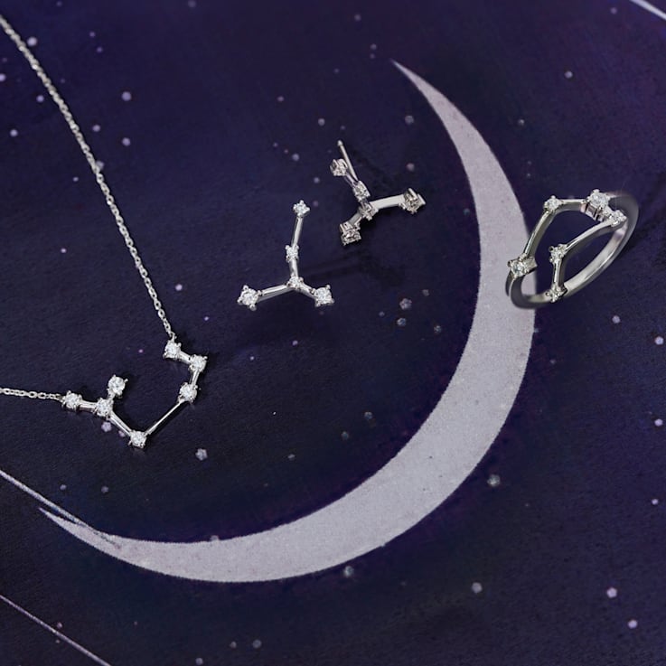 J'ADMIRE Gemini Constellation Rhodium Over Sterling Silver Ring