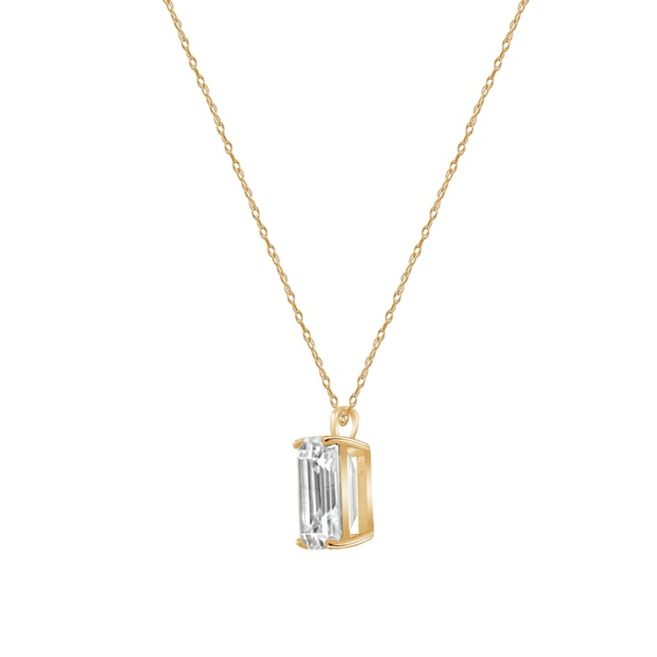 LUXGEM 14K Yellow Gold Emerald Cut Pendant Necklace | 3 Carat Cubic Zirconia