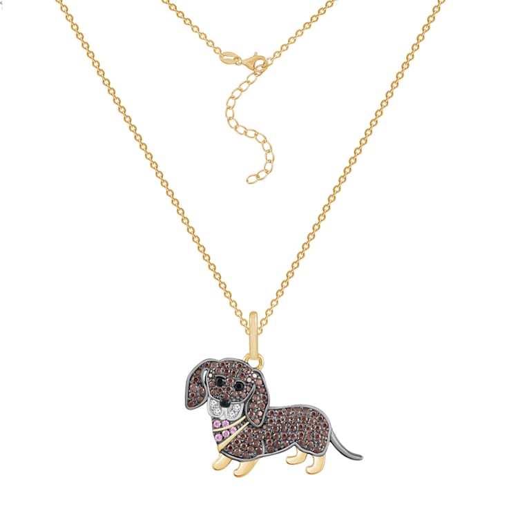 J'ADMIRE 14K Yellow Gold Plated Sterling Silver Dachshund Puppy Pendant Necklace