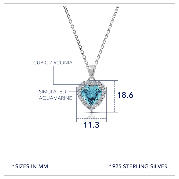 J'ADMIRE Aquamarine Simulant Platinum Over Sterling Silver Heart Pendant
with Chain