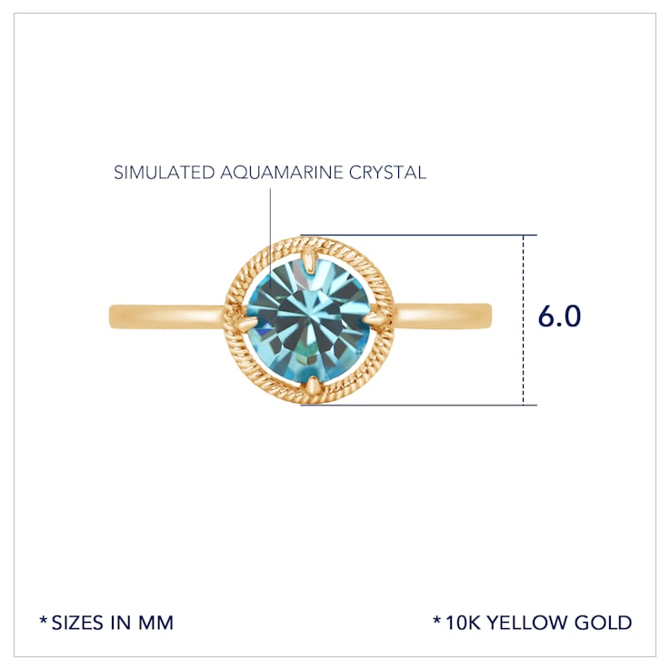 J'ADMIRE 10K Gold Crystal Aquamarine Simulant Solitaire Ring