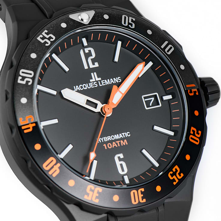 JACQUES LEMANS Hybromatic Men's Watch with Solid Stainless Steel Strap,
IP-Black - Sandblast 1-2109
