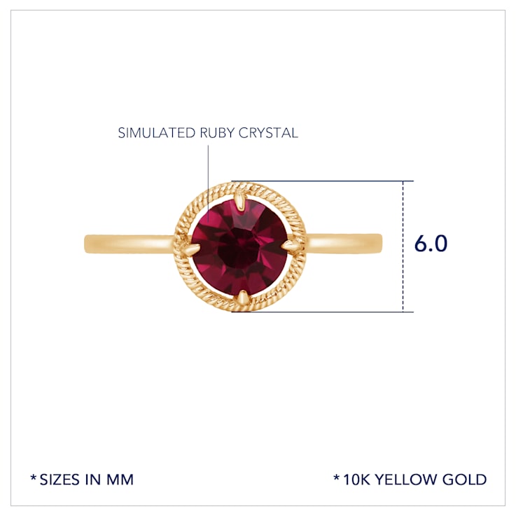 J'ADMIRE 10K Gold Crystal Ruby Simulant Solitaire Ring