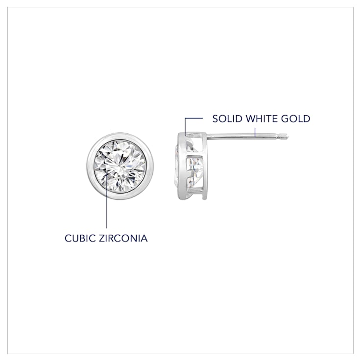 LUXGEM 10K White Gold Bezel Round Cut Studs | 3 Carat Cubic Zirconia
