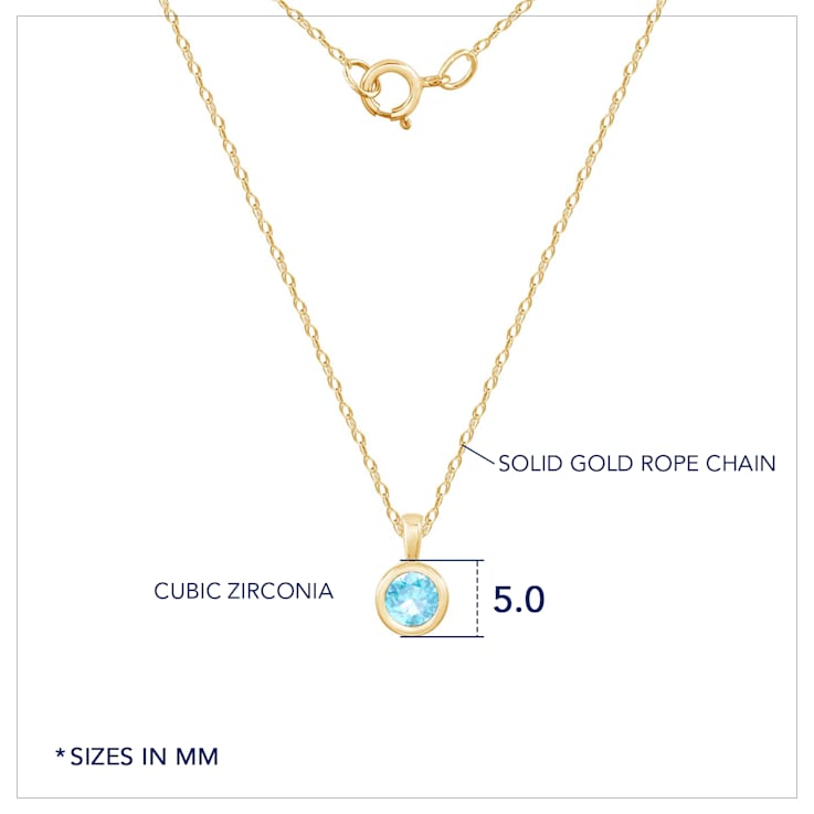LUXGEM 10K Solid Gold Solitaire March Birthstone Necklace for Women,
0.25 Carat Gemstone Simulant CZ