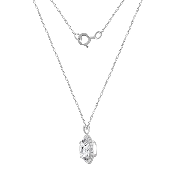 LUXGEM 14K White Gold Round Halo Pendant Necklace | 3 Carat Cubic Zirconia