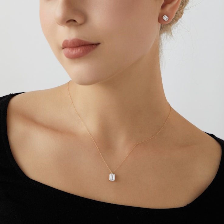 LUXGEM 10K Yellow Gold Emerald Cut Solitaire Studs | 2 carat Cubic Zirconia