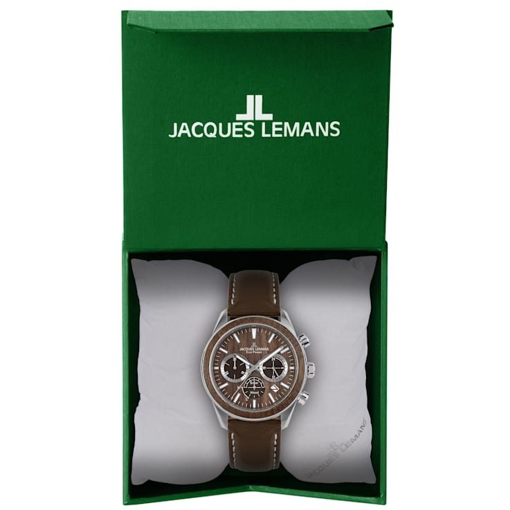 JACQUES LEMANS Eco Power Men's Watch w/Vegan Leather Band and Stainless
Strap, Chronograph 1-2115