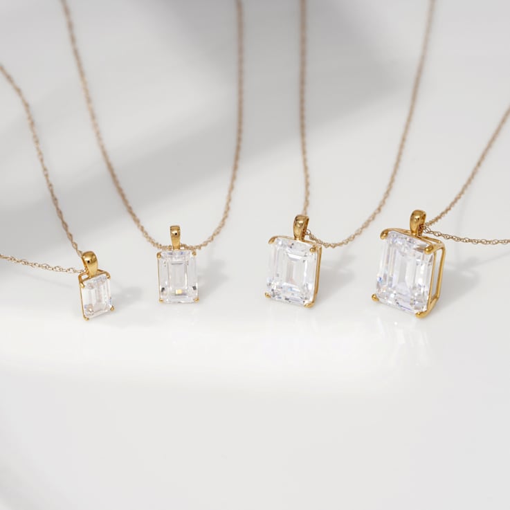 LUXGEM 10K Yellow Gold Emerald Cut Pendant Necklace | 0.5 Carat Cubic Zirconia