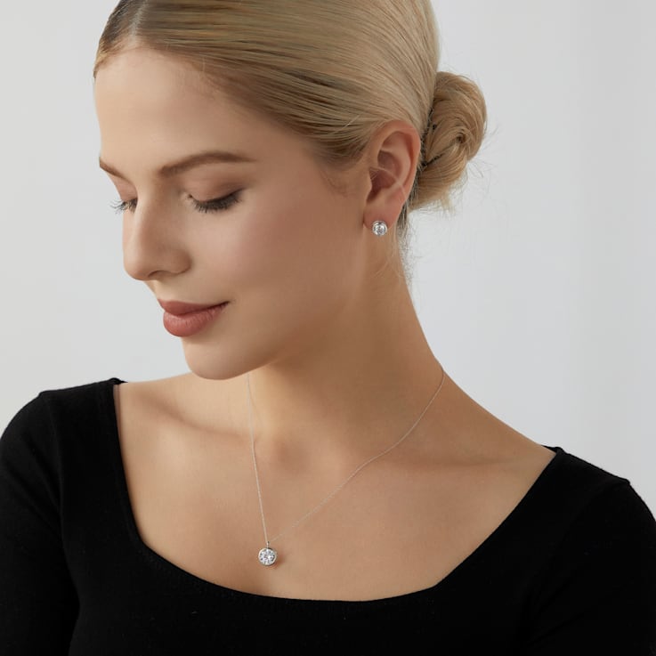 LUXGEM 10K White Gold Bezel Round Cut Studs | 3 Carat Cubic Zirconia