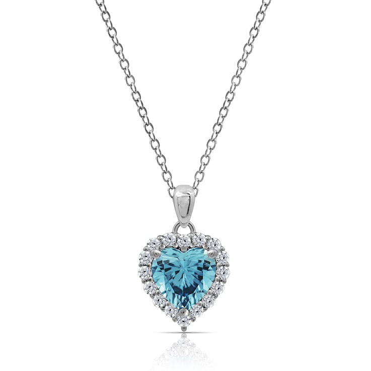 J'ADMIRE Aquamarine Simulant Platinum Over Sterling Silver Heart Pendant
with Chain