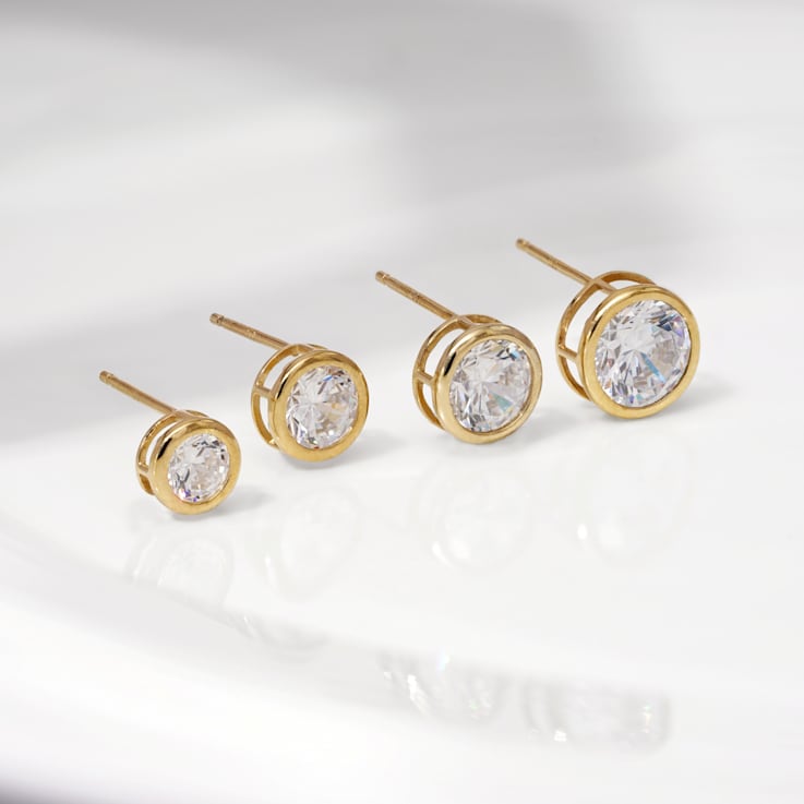 LUXGEM 14K Yellow Gold Bezel Round Cut Studs | 0.5 Carat Cubic Zirconia