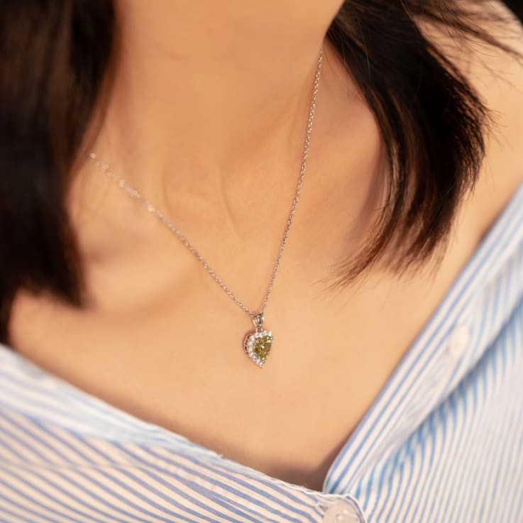J'ADMIRE Peridot Simulant Platinum Over Sterling Silver Heart Pendant
with Chain