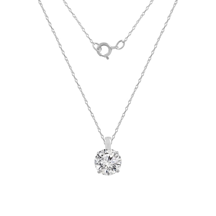 LUXGEM 14K White Gold Round Cut Pendant Necklace | 2 Carat
