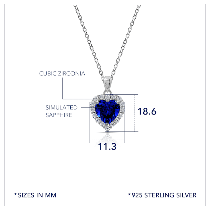 J'ADMIRE Sapphire Simulant Platinum Over Sterling Silver Heart Pendant
with Chain