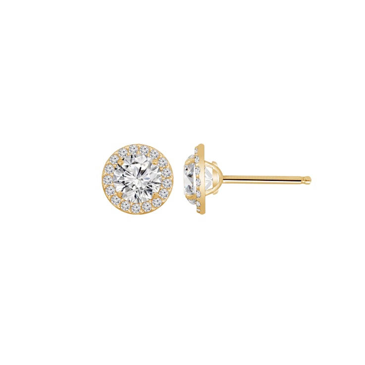 LUXGEM 14K Yellow Gold Round Halo Studs | 1 Carat Cubic Zirconia
