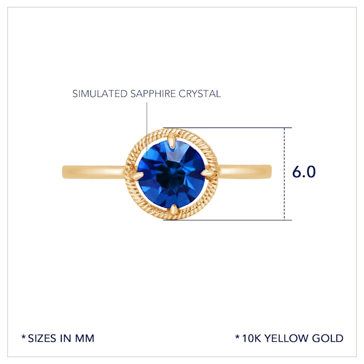 J'ADMIRE 10K Gold Crystal Sapphire Simulant Solitaire Ring