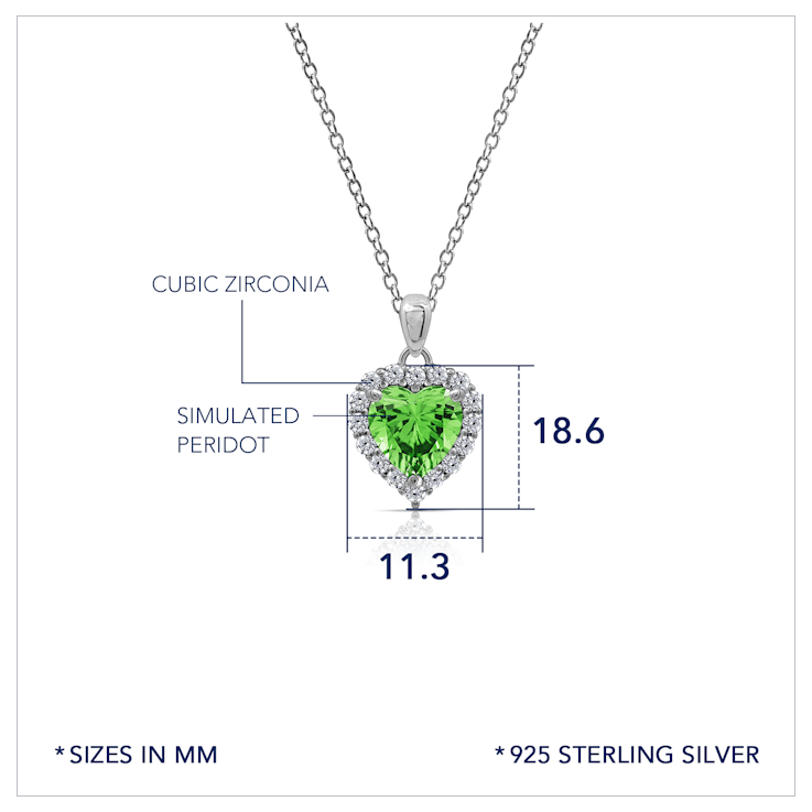 J'ADMIRE Peridot Simulant Platinum Over Sterling Silver Heart Pendant
with Chain