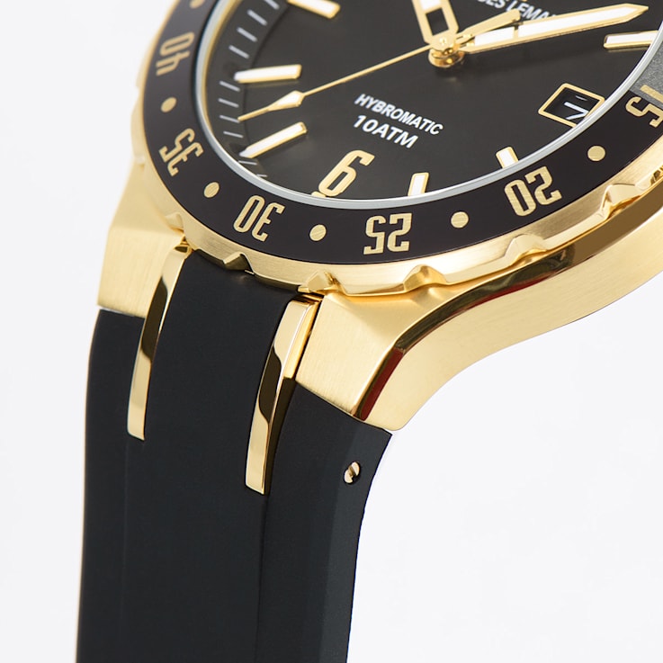 JACQUES LEMANS Hybromatic Men's Watch with Silicone Strap and Solid
Stainless Steel IP-Gold 1-2109