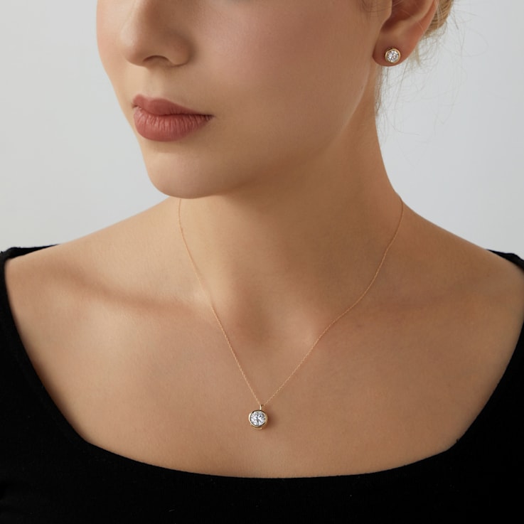 LUXGEM 14K Yellow Gold Bezel Round Cut Pendant Necklace