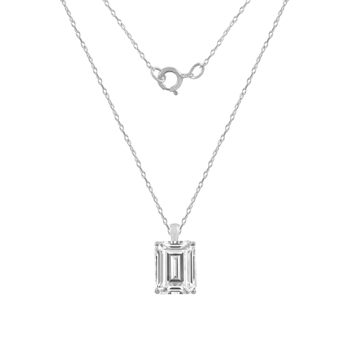 LUXGEM 10K White Gold Emerald Cut Pendant Necklace | 2 Carat Cubic Zirconia