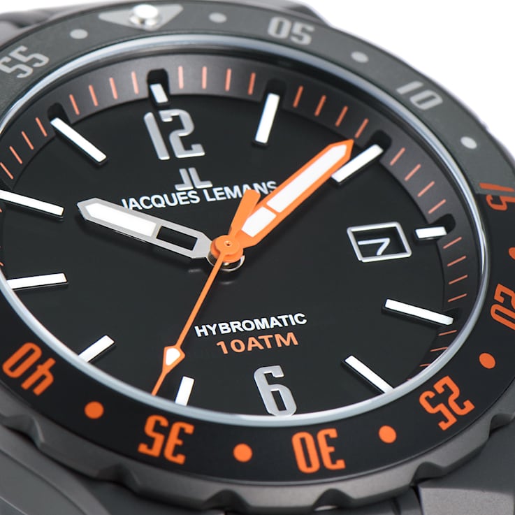 JACQUES LEMANS Hybromatic Men's Watch with Solid Stainless Steel Strap,
IP-Black - Sandblast 1-2109