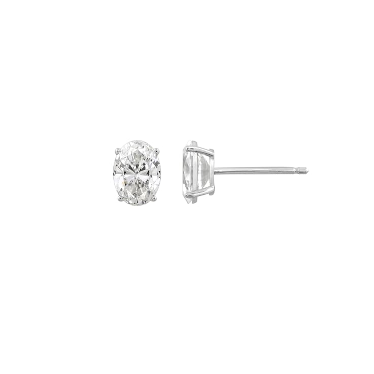 LUXGEM 10K White Gold Oval Cut Solitaire Studs | 2 carat Cubic Zirconia