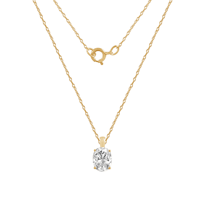 LUXGEM 10K Yellow Gold Oval Cut Pendant Necklace | 2 Carat Cubic Zirconia