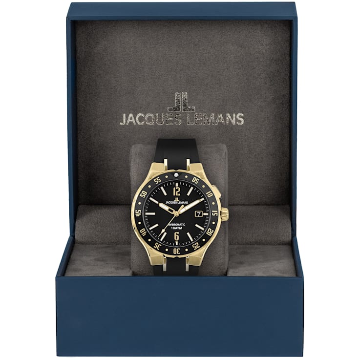 JACQUES LEMANS Hybromatic Men's Watch with Silicone Strap and Solid
Stainless Steel IP-Gold 1-2109