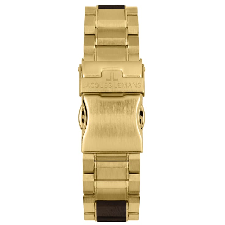JACQUES LEMANS Eco Power Men's Watch with Stainless Steel/Wood Inlay
Strap Gold, Chronograph 1-2115