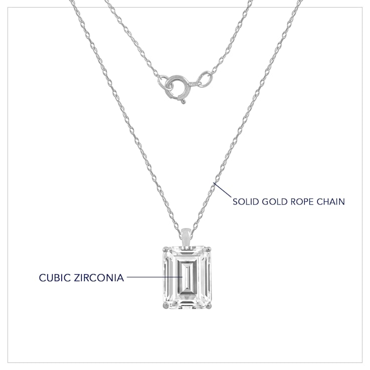 LUXGEM 14K White Gold Emerald Cut Pendant Necklace | 1 Carat Cubic