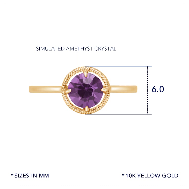 J'ADMIRE 10K Gold Crystal Amethyst Simulant Solitaire Ring