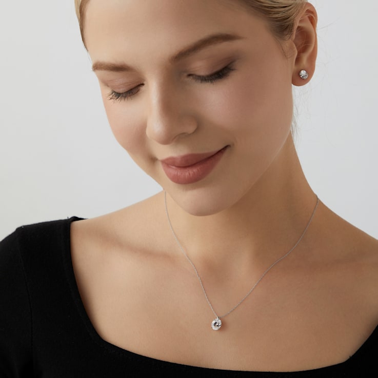 LUXGEM 14K White Gold Oval Cut Pendant Necklace | 2 Carat