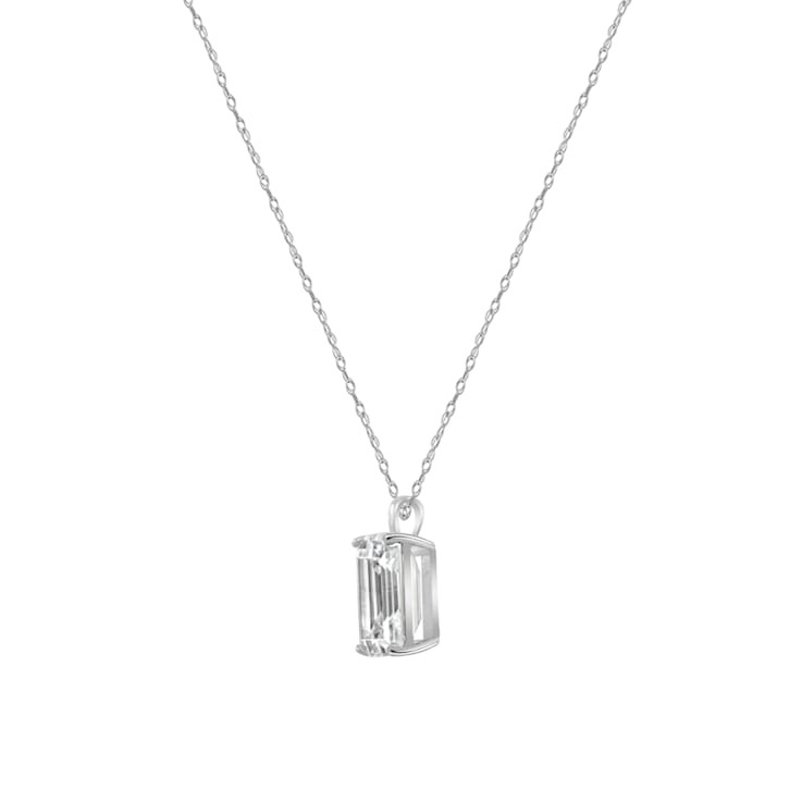 LUXGEM 10K White Gold Emerald Cut Pendant Necklace | 2 Carat Cubic Zirconia