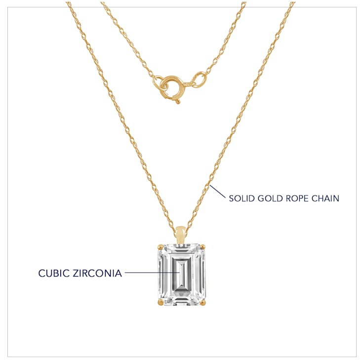 LUXGEM 10K Yellow Gold Emerald Cut Pendant Necklace | 2 Carat Cubic Zirconia  - 11JDGA