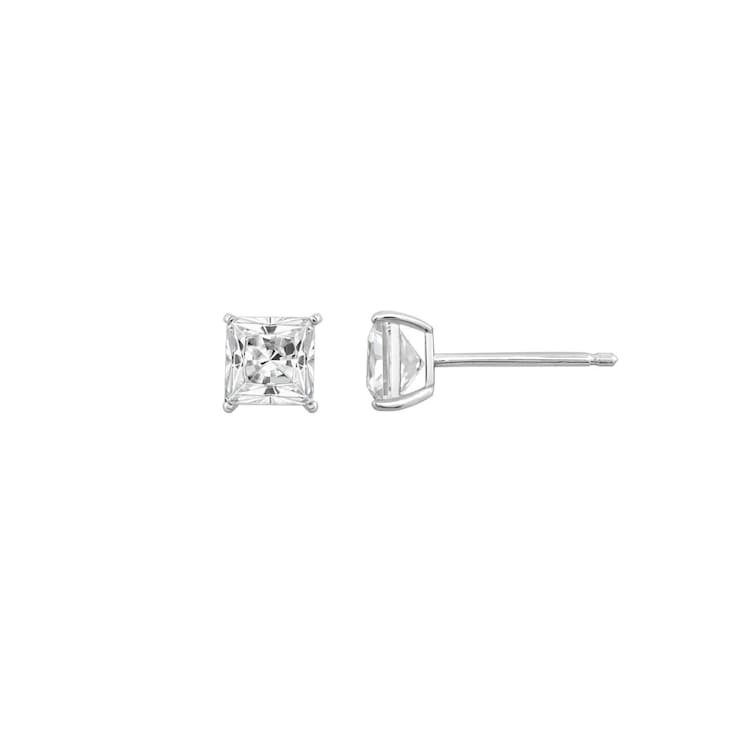 LUXGEM 10K White Gold Princess Cut Solitaire Studs | 1 carat Cubic Zirconia
