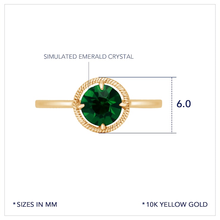 J'ADMIRE 10K Gold Crystal Emerald Simulant Solitaire Ring